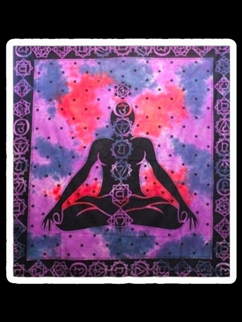 Wall Tapestry Chakra Woman Yoga Meditations. Purple, Red And Blue